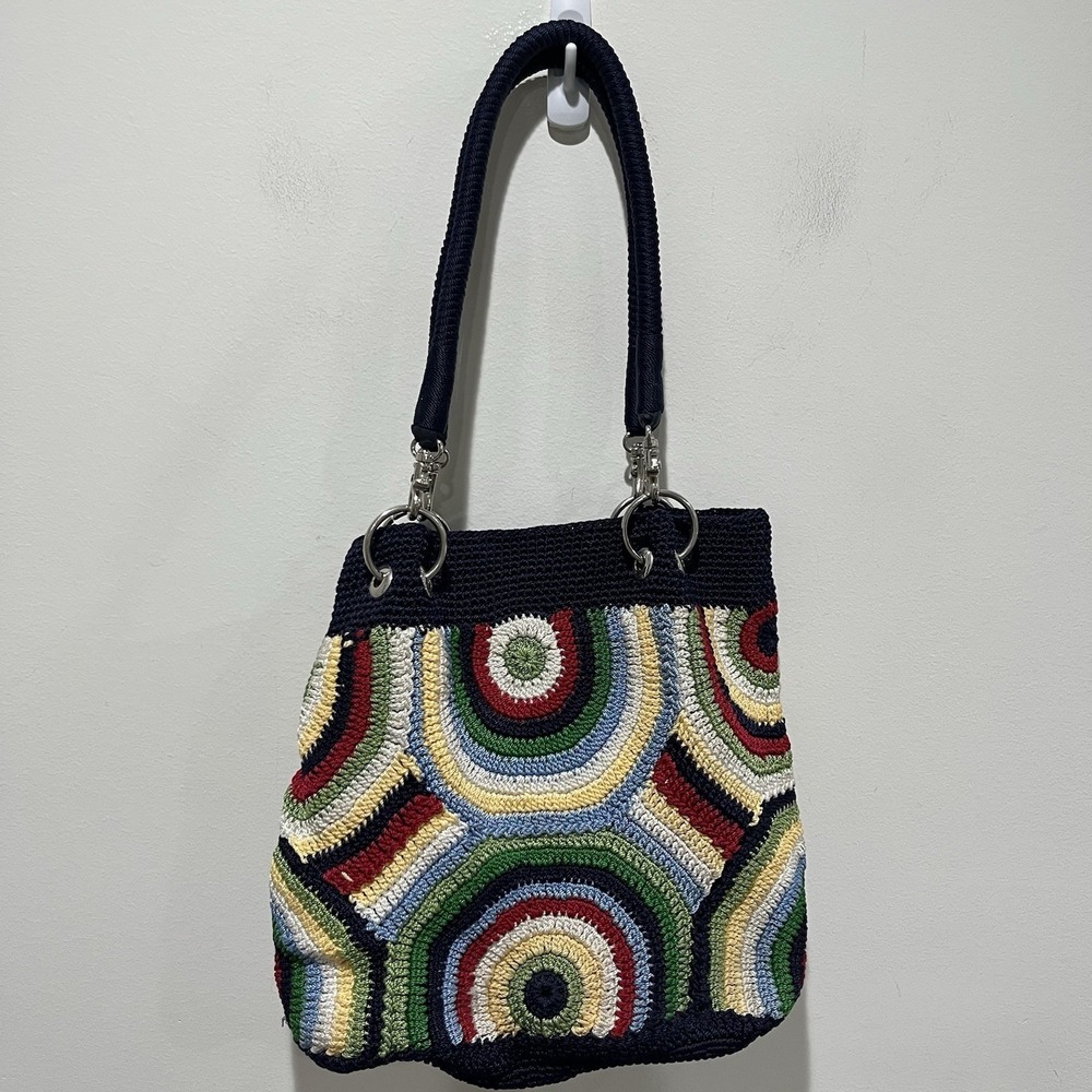 THE SAK Colorful Crochet Shoulder Bag Handbag Boho Granny Circles Hippie Indie - Picture 2 of 5
